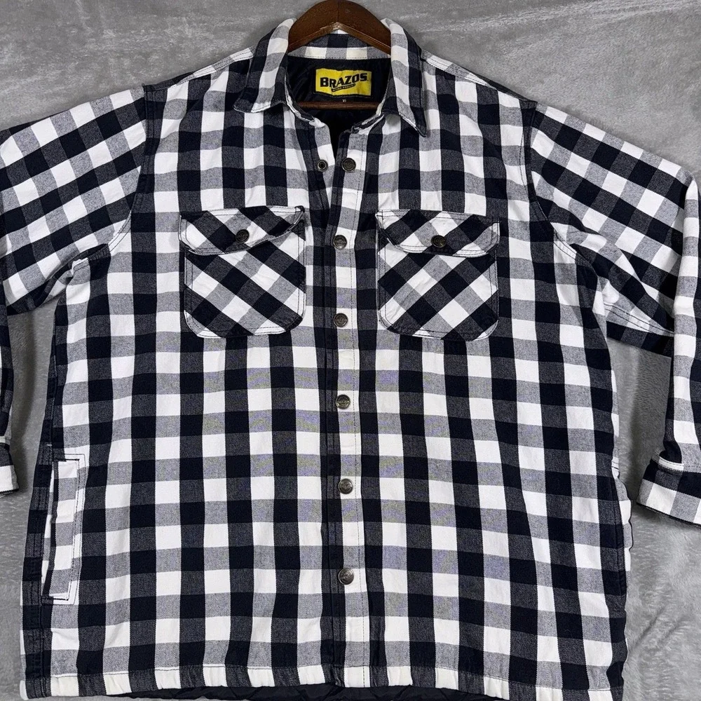 Brazos Work Force Men's‎ Black/white Plaid Flannel Jacket Shirt XL Quilted Lined